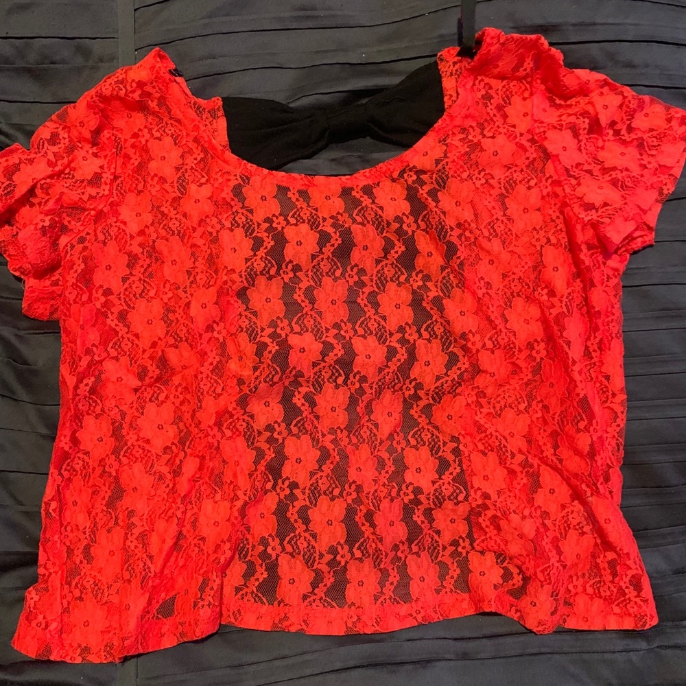 Material girl crop hot red lace top